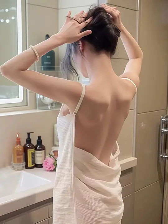 純綿のしわ加工されたキャミソールバスドレス【春秋用・高級感・背中開き】