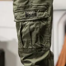 メンズ コットン製ワークパンツ【多ポケット・デニム風・秋冬用・裾リブ】