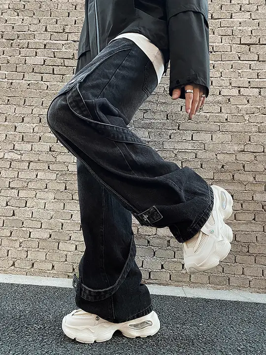 アメリカンストリートスタイルのヴィンテージデザイン ジーンズ【デニム・ワイドストレート・メンズ】