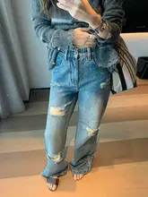 夏用 デザインデニムパンツ【ダメージ加工・レディース・フィット】