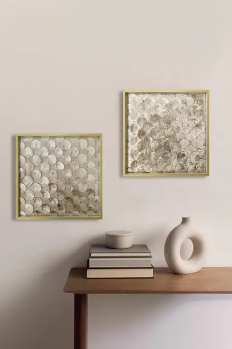 高級感のある金色貝殻立体装飾画【客間・ダイニング・壁掛け用アート】