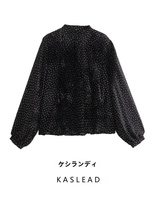 ドット柄重ね着シャツ【女性用・欧風・レイヤードデザイン】