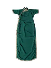 レトロ風の植物繊維製一体型チャイナドレス【スリーブ付き・身体にフィット】