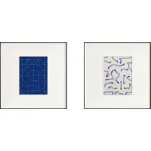 深い青の現代的ミニマリストリビングソファ背景画【青色抽象・高級感・寝室用装飾】