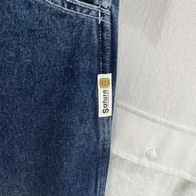 深い青色のデニムパンツ【メンズ・ルーズフィット・ストレートレッグ・秋冬用】