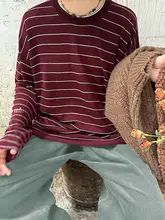 レトロ条纹ニットセーター【ワインレッド・春用】とチノパンツ【アイスブルー・大きいサイズ・コーディネート対応】