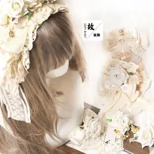 生成色のレース手作りリボンヘアアクセサリー【ロリータ風・バラのデザイン】