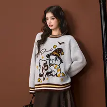 冬用バイカラー縞模様のフィットブランケットカラーセーター【極上の柔らかさ・女性用】