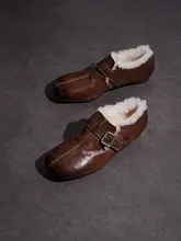 水洗胎牛皮製のウールローファー【冬用・加絨・保温】【ベルト付き】