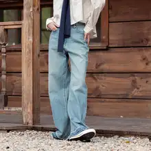 春季用 レディース ルーズフィット デニムパンツ【ヴィンテージスタイル・ワイドレッグ・シンプル】