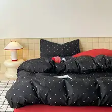 シンプルなドット柄の４点寝具セット【全棉・シングルサイズ・女子寮向け】（セットアップ対応）