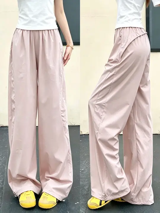 女性用 ピンク速乾ワークパンツ【夏用・薄手・ハイウエスト・ワイドレッグ】