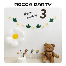 誕生日デコレーションセット【雛菊ガーランド・ピンク・猫デザイン・1歳誕生日用】