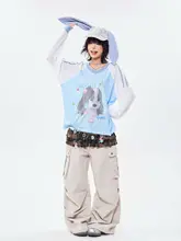 可愛い犬のデザイン Vネック長袖Tシャツ【秋用・フィット・通気性・防紫外線】