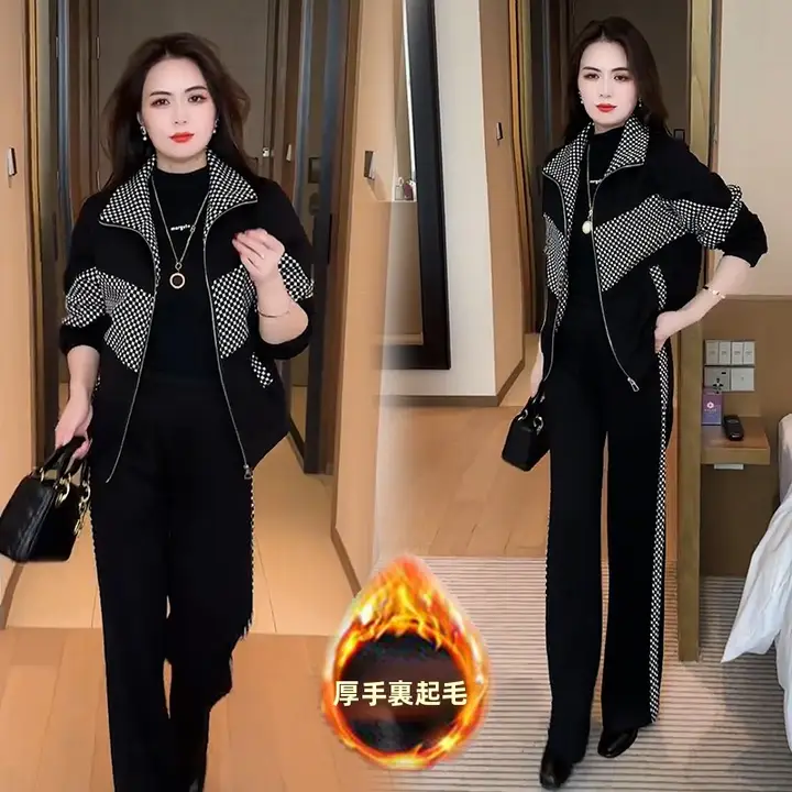 冬用 加厚フリースセットアップ レディース【スタイリッシュ・スリムフィット・ジャケットとワイドパンツの2点セット】