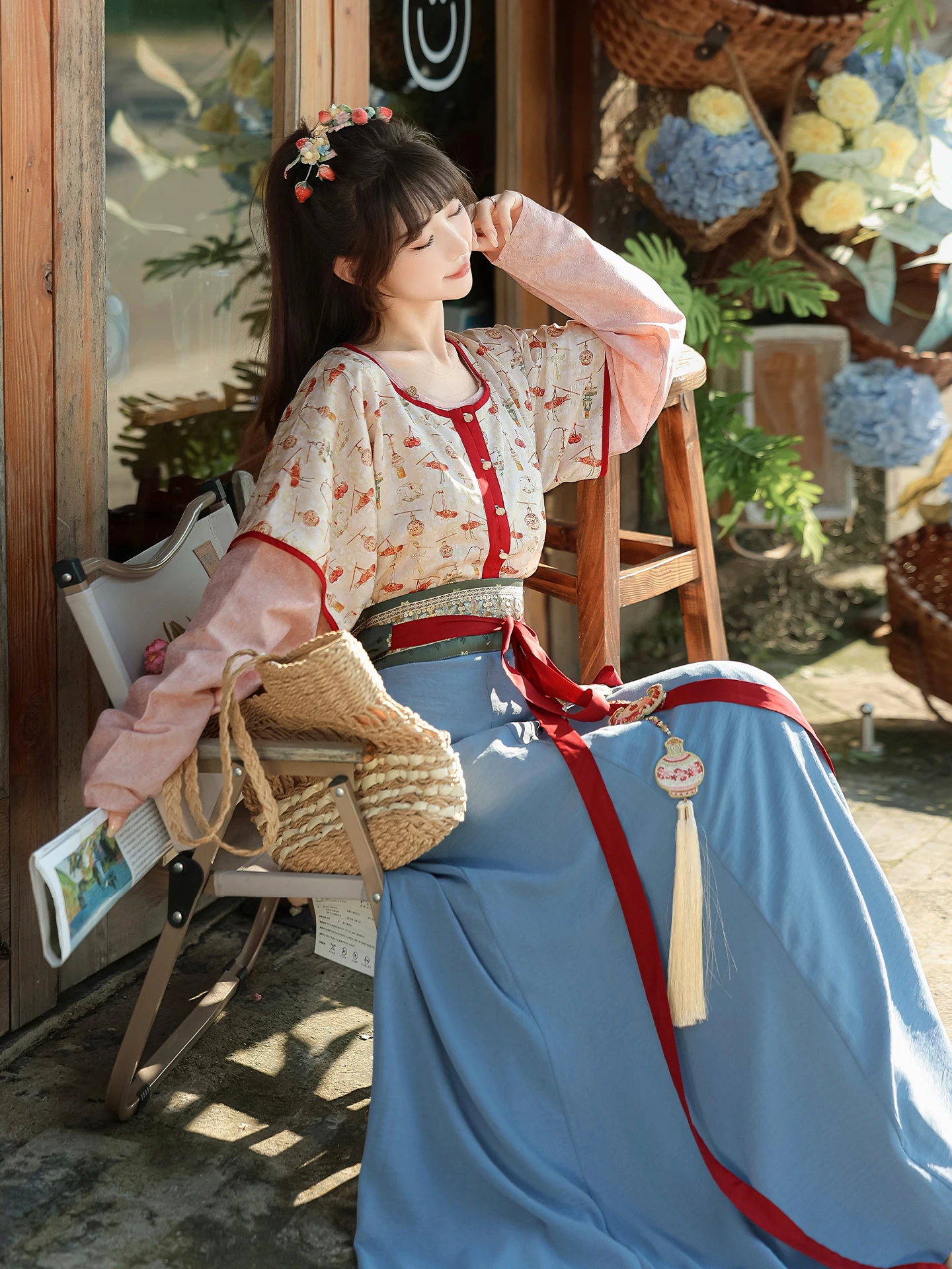 春用 漢服 女性用 丈夫なデザインのタンクトップ【日常着・美しい灯影模様】（セットアップ対応）
