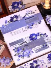 レトロブルー紫花柄和紙テープ【手帳用・PET製・シェルカットデザイン】