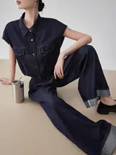 アメリカンヴィンテー  ジデニムジレ【ルーズフィット・シングルボタン・ワイドレッグパンツ・カジュアルスタイル】（セットアップ対応）