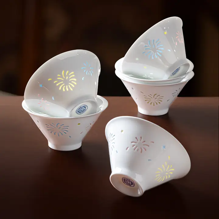 カラフルな景德鎮製花火柄の陶器小鉢【個人用・美しいデザイン】