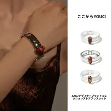 新中式デザインの広いバンド構造ブレスレット【玉石装飾・ヴィンテージスタイル】