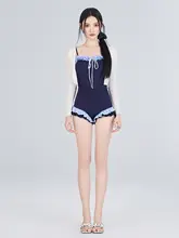 フリル付き長袖ラッシュガード風ワンピース水着【上品デザイン・保守的スタイル・リゾート用】（セットアップ対応）