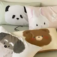 秋冬用 100sピーチスキン加工のコットンピローカバー【カートゥーンデザイン・48×74cm】