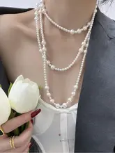 長めの多重着用が可能なパールネックレス【高級感あるデザイン・ニットの上にぴったり】