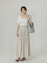 Aラインロングスカート【ウエストゴム・体型カバー・シンプルデザイン・春夏用】