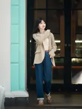 フィットのヴィンテージ風ストレートデニムパンツ【裏起毛・秋冬向け・翻端デザイン】