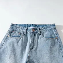 重工デザインのデニムパンツ【ユニセックス・カジュアル・ストレートフィット】