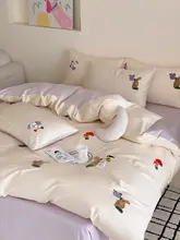 可愛いカートン刺繍の四点セット【全棉・長綿・ベッドリネン】（セットアップ対応）