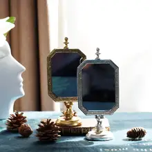 欧式ビンテージデスクトップ化粧鏡【手作り・ノスタルジックな金色と銀色のデザイン】