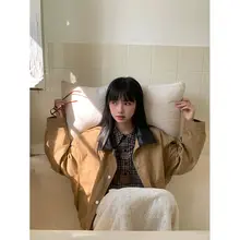 ウォッシュ加工のレディース秋用コットンジャンパー【バーネ風・翻領・カジュアル】