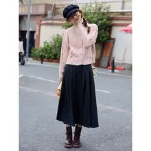 秋色 グレー ウールロングスカート【ハイウエスト・Aライン・プリーツデザイン・レディース】