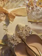 シャンパン色のビジュー付きハイヒールウェディングシューズ【細いヒール・ドレスアップ対応】
