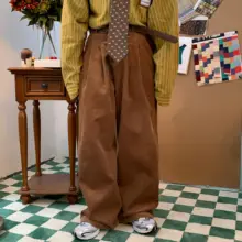レトロチノパンツ【カジュアル・ワイドレッグ・男女兼用・ゆったりフィット】（セットアップ対応）