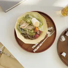 丸型レトロ木製スイーツトレイ【カフェ用・シンプルデザイン・家庭用】