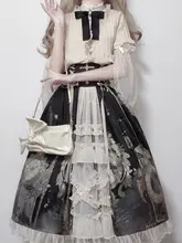 バタフライクロックデザインのヴィンテージロリータドレス【コットン混・衿付き・半袖・スカート】