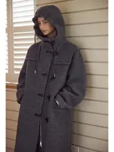 極上の柔らかさ 羊毛混落肩デザインダッフルコート【フード付き・抽繊・カジュアル】
