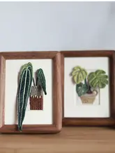 手作り立体刺繍キット【黒胡桃木フレーム・緑植物デザイン】
