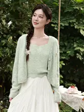 春夏用 グリーンニットキャミソール【リブ編み・スタイリッシュな重ね着に最適】