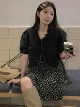 2点セット レディース 大きいサイズ ぽっちゃり デニム ショートカーデ 花柄キャミワンピース おしゃれ 夏