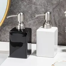 陶器製 手洗い液ボトル【ステンレスプッシュヘッド・シルバー＆ゴールド・ホテル用・詰め替えボトル】