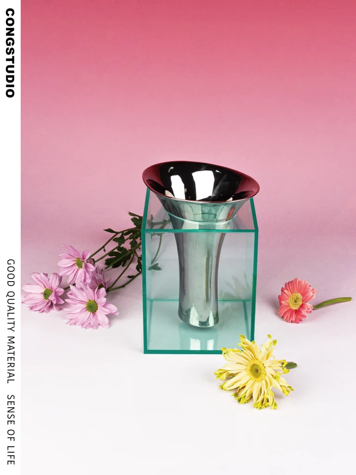 CONGSTUDIO 陶器とアクリル製のシンプルデザイン花瓶【家庭用・デスクトップ装飾】