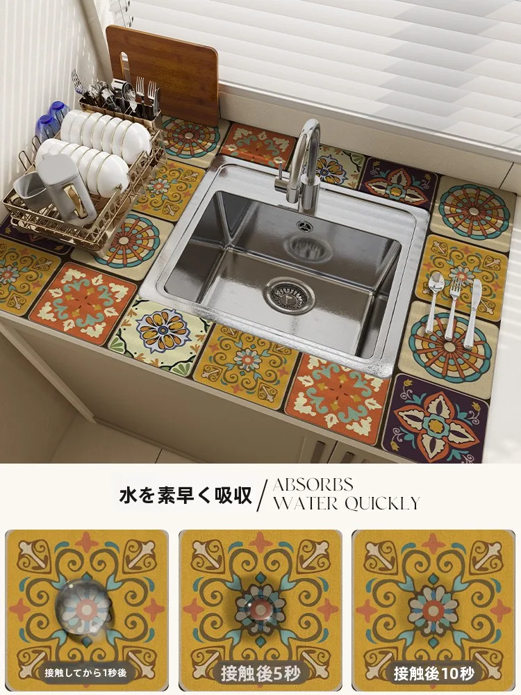 キッチン用吸水マット スリカゲル製：カット可能で水切り効果を実現