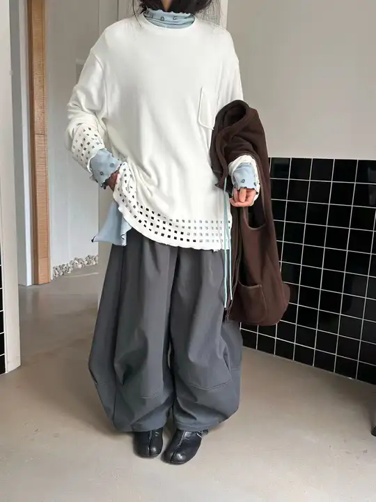 日式デザインの立体感あるパンツ【折り紙風・フィット・カジュアル】