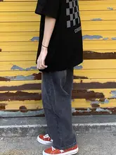 高腰ワイドストレートデニムパンツ【ブラックグレー・大きいサイズ・梨型体型対応・秋用】