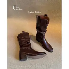 手作り本革サドルブーツ【秋冬用・粗いヒール・レトロデザイン・ライディング用】