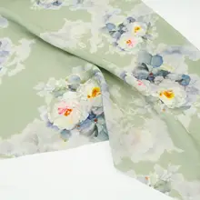 通気性のある薄手のシルクリネン生地【浅緑色・粉青色の牡丹柄・漢服・旗袍用】
