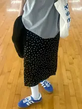 黒の水玉模様のカジュアル半身スカート【夏用・大きいサイズ・Aライン・お腹隠し・ミ ディ丈】（セットアップ対応）